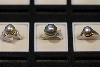 Rings with black cultured pearls