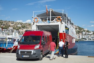 Motorhome rides on ferry to Corfu