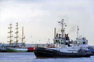 Tugboats at work in the Labrador harbour of Bremerhaven