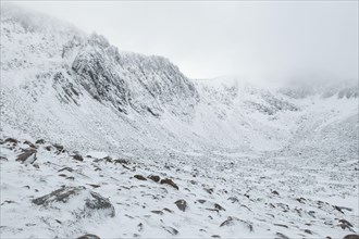 View of snow-covered glacial valley landform