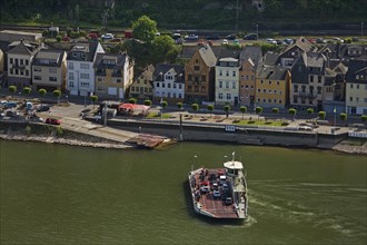 View from above of the Rhine with the ferry to St. Goar