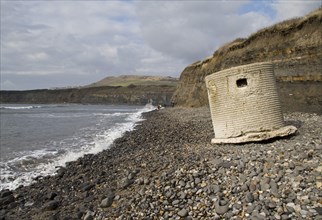 World War II pillbox on a shingle beach