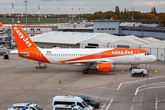 Airbus A320 aircraft of EasyJet with registration number OE-IZU at Tegel Airport in Berlin
