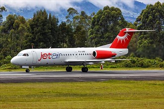 A Jetair Fokker 70 aircraft with registration PJ-JAB at Medellin Rionegro Airport