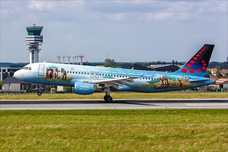 A Brussels Airlines Airbus A320 aircraft with registration OO-SNE and Bruegel special livery at Brussels Airport