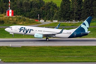 A Flyr Boeing 737-800 aircraft with registration LN-FGC at Bergen Airport