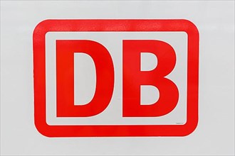 DB Deutsche Bahn logo sign on an InterCity IC train at Karlsruhe main station