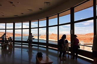 View through windows of visitor centre at Hoover Dam