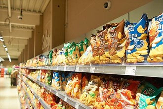 Shelves with snack items