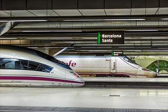 RENFE AVE high-speed trains at Barcelona Sants station