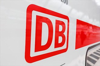 DB Deutsche Bahn logo sign on an InterCity IC train at Karlsruhe main station