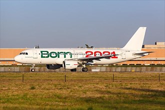 An Airbus A320 aircraft of ITA Airways with registration EI-EIB in the special livery Born in 2021 at Milan Linate airport