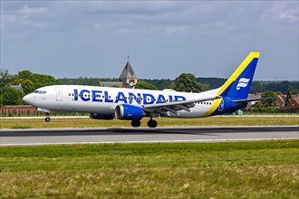A Boeing 737 MAX 8 aircraft of Icelandair with registration TF-ICY at Brussels Airport
