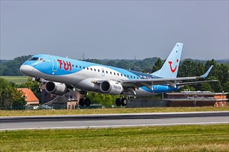 An Embraer 190 aircraft of TUI Belgium with registration number OO-JEB at Brussels Airport
