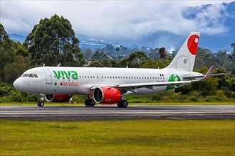 An Airbus A320neo aircraft of Viva Aerobus with registration number XA-VIH at Medellin Rionegro Airport