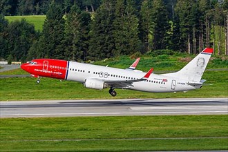 A Norwegian Boeing 737-800 aircraft with registration LN-NOD at Bergen Airport