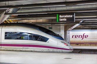 AVE Siemens Velaro high-speed train of RENFE at Barcelona Sants station