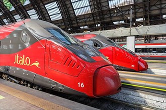 Italo ETR 675 Pendolino high speed trains of Nuovo Trasporto Viaggiatori NTV at Milano Centrale station in Milan