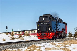 Steam train of the Brockenbahn railway Steam railway on the Brocken