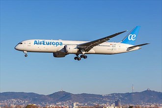 A Boeing 787-9 Dreamliner aircraft of Air Europa with registration EC-NGS lands at Barcelona Airport