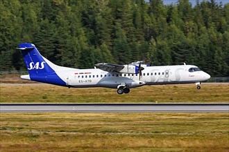 An ATR 72-600 aircraft of SAS Scandinavian Airlines with registration number ES-ATD at Oslo Gardermoen Airport