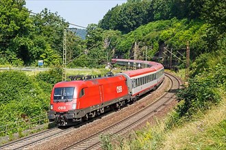 InterCity IC train of OeBB Austrian Federal Railways on the Geislinger Steige near Amstetten