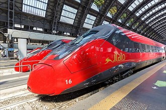 Italo ETR 675 Pendolino high speed trains of Nuovo Trasporto Viaggiatori NTV at Milano Centrale station in Milan