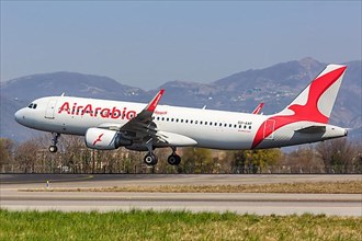 An Air Arabia Egypt Airbus A320 aircraft with registration SU-AAF at Bergamo Orio Al Serio Airport