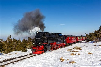 Steam train of the Brockenbahn railway Steam railway on the Brocken