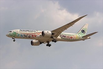 A Boeing 787-9 Dreamliner aircraft of AeroMexico with registration XA-ADL and Quetzalcoatl special livery at Mexico City Airport
