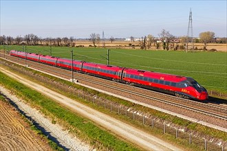 Italo ETR 675 Pendolino high speed train of Nuovo Trasporto Viaggiatori NTV on the route Milan