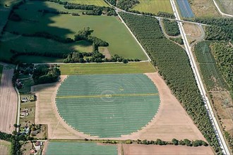 Aerial view Irrigation of fields in Mecklenburg-Western Pomerania