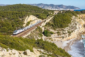 Talgo train of RENFE near Sitges