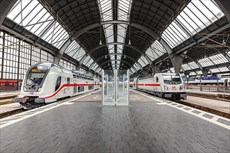 InterCity IC trains of the type Twindexx Vario by Bombardier of DB Deutsche Bahn at Karlsruhe main station