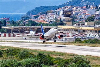 A Boeing 737 aircraft of SAS Scandinavian Airlines takes off from Skiathos Airport