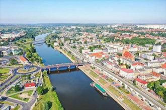 Aerial view of Landsberg an der Warthe town on the river in Gorzow Wielkopolski