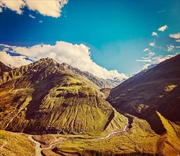 Vintage retro effect filtered hipster style travel image of Himalayan valley in Himalayas. Lahaul valley