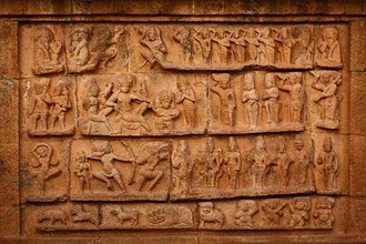 Ancient bas relief. Brihadishwara Temple. Tanjore