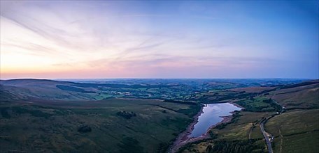 Sunset over Cray Reservoir from a drone