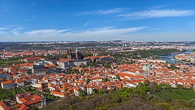 Aerial view of Hradchany the Saint Vitus Cathedral and Prague Castle. Prague