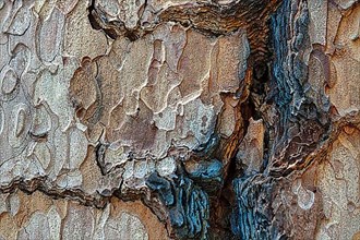 Tree bark with coloured structures