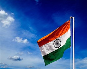 India indian flag in blue sky