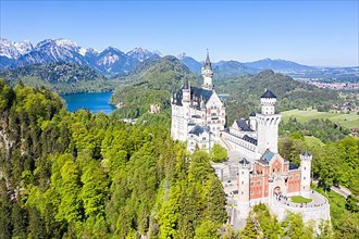 Neuschwanstein Castle Aerial View with Alps Landscape Travel Bavaria in Fuessen