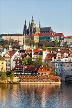 View of Mala Strana and Prague castle over Vltava river. Prague
