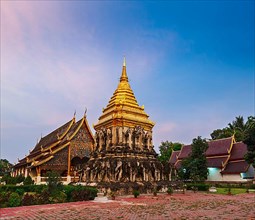 Buddhist temple Wat Chedi Luang in twilight. Chiang Mai