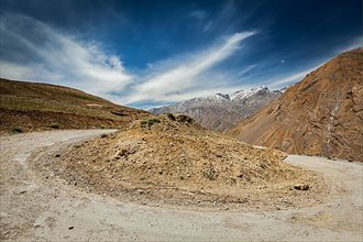 Road turn in Himalayas. Spiti Valley