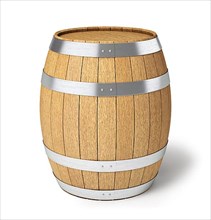 Wooden oak brandy wine beer barrel isolated on white background