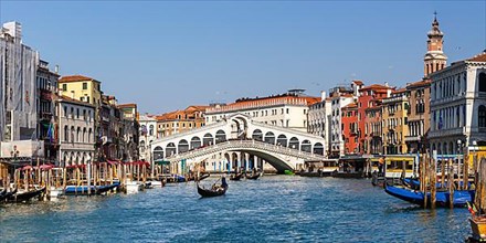 Rialto Bridge Rialto Bridge over Canal Grand with Gondola Vacation Travel City Panorama in Venice