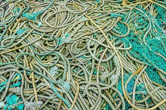Green fishing net and ropes