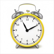 Yellow retro styled classic alarm clock isolated on white